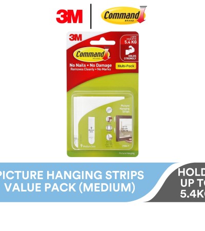 3M Command白色中号挂画条超值包装，17204VP，9/包，最多可容纳5.4公斤，18x24英寸框架，框架，装饰，艺术品