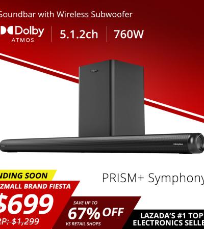 PRISM+Symphony 5.1.2ch带杜比全景声的条形音箱|760W|无线低音炮|无线音乐流|蓝牙5.0