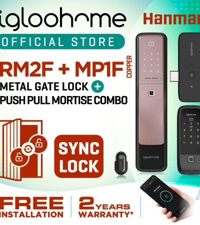 MP1F-IGLOOHOME（推拉式主门锁）+RM2F-igroohome（金属门锁）组合（同步锁）-免费安装