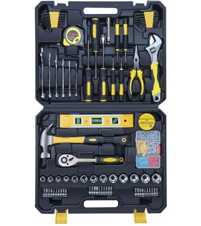 KEELAT 108件工具箱套装家居工具箱DIY和快速维修家居基本工具箱套装工具套装Spanar工具箱套装工具箱螺丝刀钳子扳手锤子