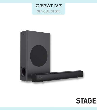 Creative Stage-2.1声道监听音箱，带低音炮，适用于电视、电脑和超宽显示器，蓝牙/光学输入/TV ARC/AUX输入，遥控器和壁挂套件