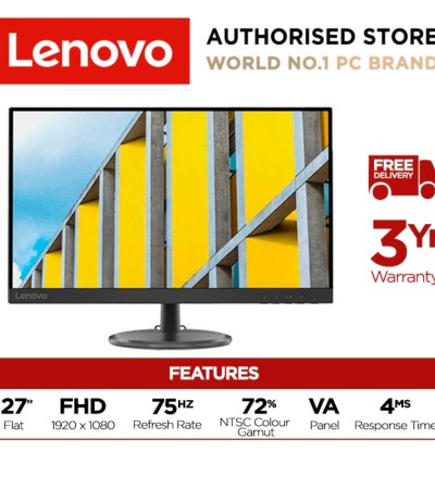 [最佳卖家]联想D27-30 27英寸FHD 1920x1080显示器（66B8KAC6MY）250尼特|72%NTSC 82 dpi |4ms响应率|HDMI VGA多输入|HDMI电缆含|3Y保修