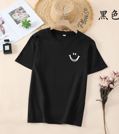 韩国T恤女士优雅舒适微笑T女士短袖卡通衬衫
